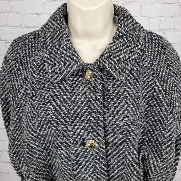 Draper James Black White Wool Blend Tweed Belted Sleeveless Cape Coat Size M/L - Picture 8 of 16
